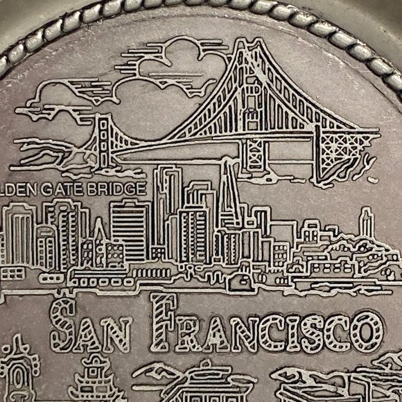 Vtg San Francisco Souvenir Ashtray Metal Golden Gate Chinatown Cable Cars Cliff - Picture 10 of 13